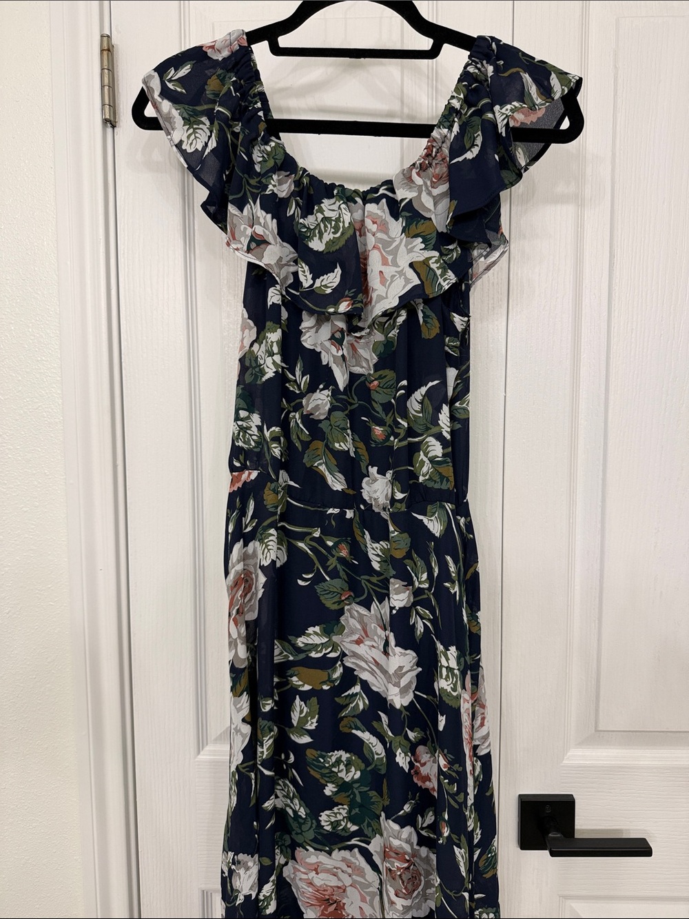 Betsey Johnson Navy Floral Ruffle Maxi Dress Size 6